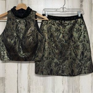 Sherri Hill Black Gold 2 Piece Set Top Skirt Size 6 Party Prom Homecoming
